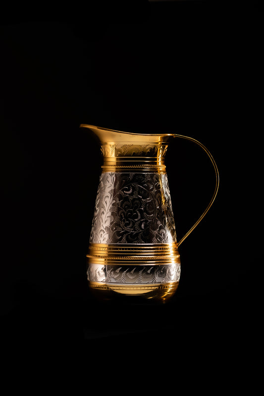"Pouring Elegance: Handmade Gold & Silver Plated Jug and Glass Tumbler Set by Hadoti India"